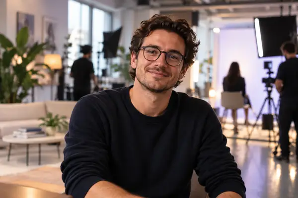 Porträt eines kreativen Technologiegründers mit Brille